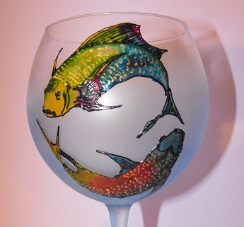 ръчно рисувано стъкло чаши за червено вино с комплект свещник подарък - Зодия Риби